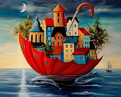 Umbrella Village at Sea - 40x50 cm