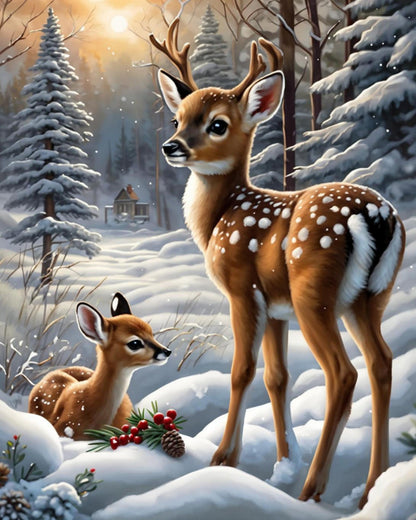 Winter Deer Family - 40x50 cm