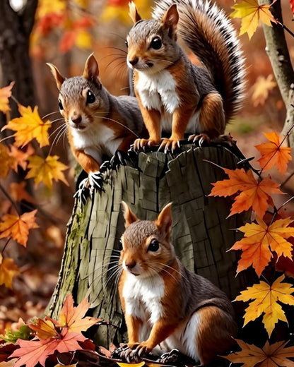 Autumn Squirrel Trio
