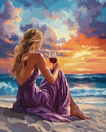 Woman with Wine at Sunset