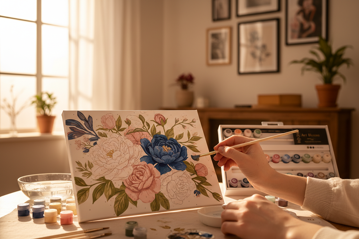 Hands painting floral design